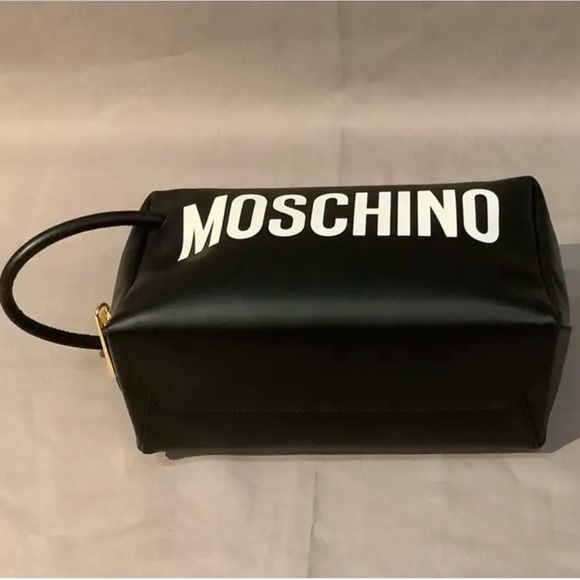 Moschino Black Logo Print Leather Travel Bag - Picture 3 of 13